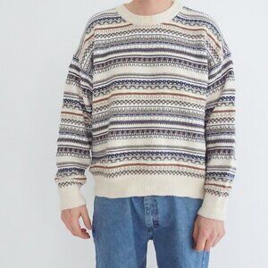 Vintage Florence Tricot Cream Cotton Knit Sweater Cabincore Old Money Retro XL